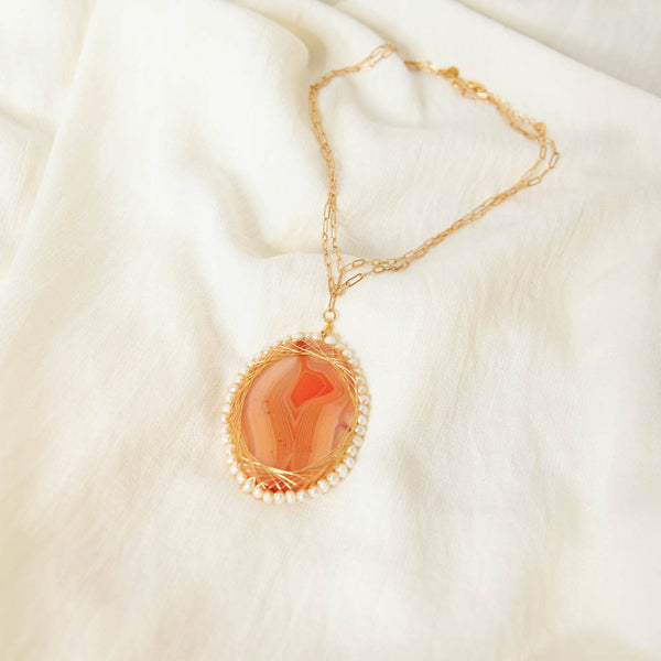 "The Golden Hour" Agate and Pearl Necklace