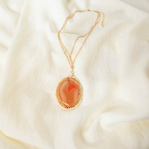 "The Golden Hour" Agate and Pearl Necklace