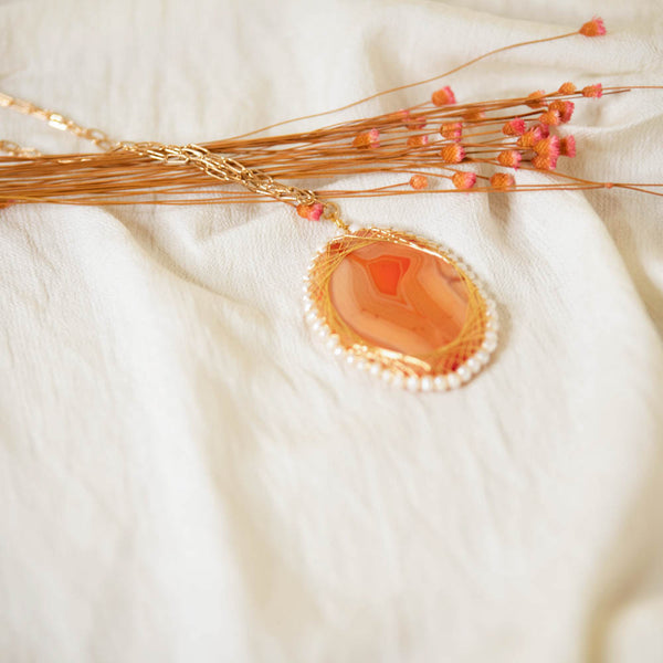 "The Golden Hour" Agate and Pearl Necklace