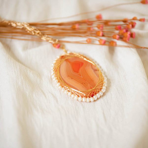 "The Golden Hour" Agate and Pearl Necklace