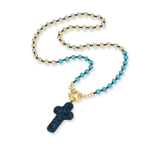 Pave and Beaded Cross  Necklace