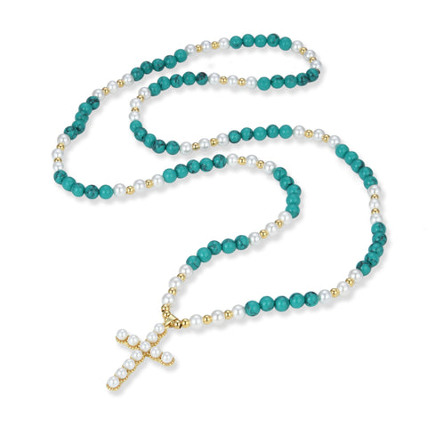 Beaded Cross Pearl Necklace