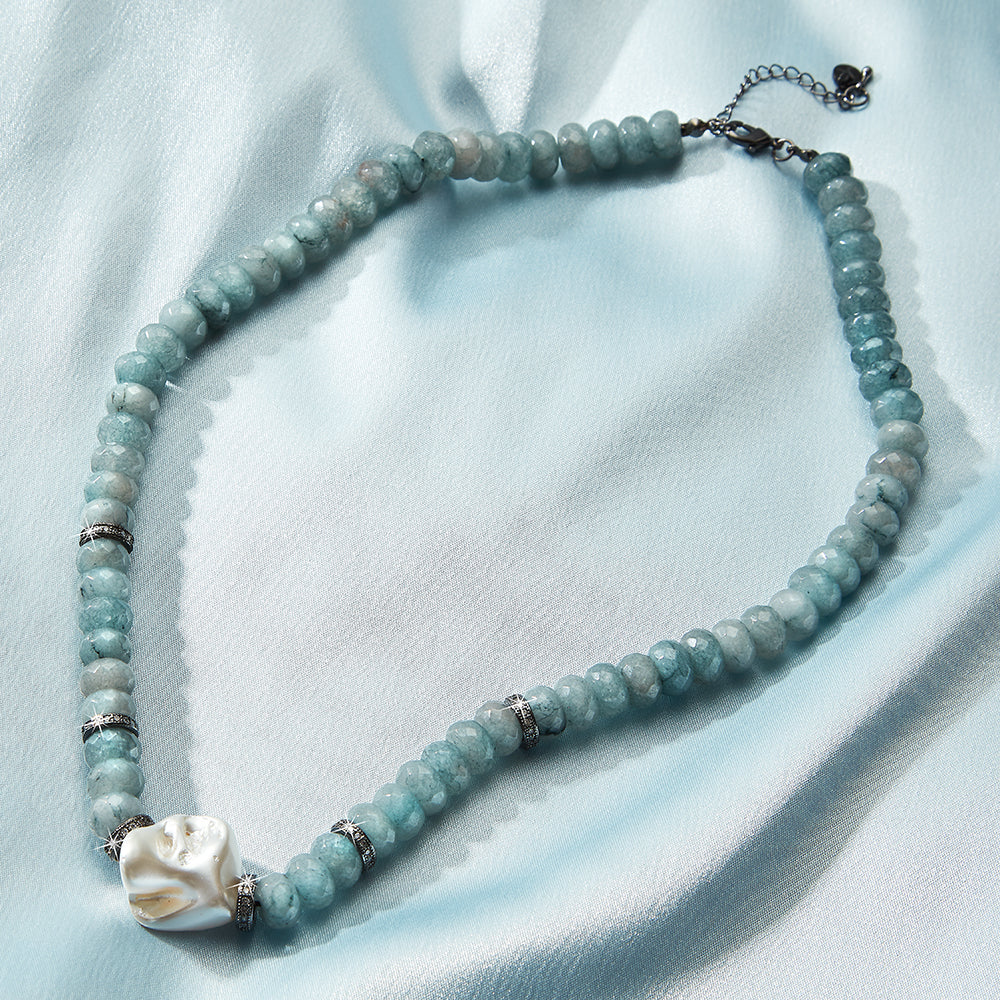 "Sea of Tranquility" Agate and Pearl Necklace