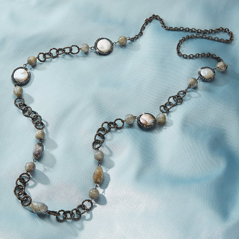 Agate and Pearl Station Necklace