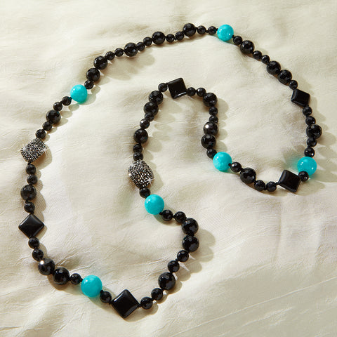 Black and Blue Agate and Turquoise Necklace