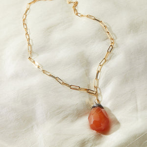 Sunset Agate Drop Pendant On Paperclip Chain